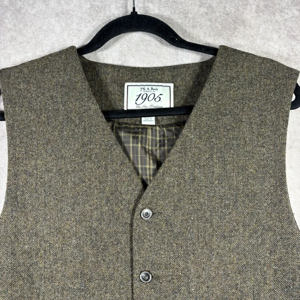 Jos. A. Bank Tuxedo Vest Mens Large Brown Wool Button Front V-Neck Preppy Geek